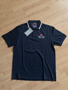 Napapijri Navy Polo with Contrast Collar and Flag Detail